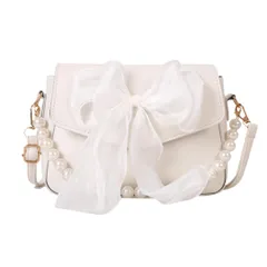 [Liebendo] ショルダーバッグ パール ハンドバッグ ポシェット レディース 斜めがけバッグ リボン ポーチ 小さめ ミニ ショルダーポーチ バッグ ショルダー パーティーバッグ リボン 可愛い かわいい y2k 人気 (ホワイト) [ホワイト]