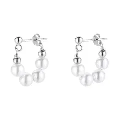 パール ピアス レディース フープピアス 真珠 クリスタルパール 金 銀 可愛い ギフト 可愛いピアス フープ 金属アレルギー piercing おしゃれ つけっぱなし 錆びない アクセサリー (シルバー) [シルバー]