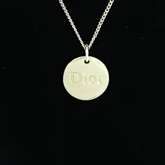 【Bランク】 Christian Dior　クリスチャンディオール　ロゴネックレス　ラウンド　プレート　シルバー　（57744）