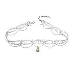 [Liebendo] チョーカー ネックレス 首輪 調整可能 レディース choker レース かわいい ペンダント付き アクセサリー シンプル ファッション ゴシック様式 ロールプレイング 黒 白 細め 細い (ホワイト) [ホワイト]