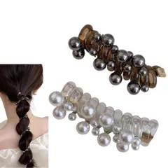 ヘアゴム ヘアアクセサリー コイルポニー パール ワイヤーポニー 電話コード型 髪ゴム おしゃれ 可愛い 跡がつかない スプリングヘアゴム 髪飾り ２個セット (シンプル) [シンプル]