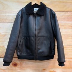 美品 ザラ ZARA フライトジャケット B-3 フェイクレザー ボア 黒 M