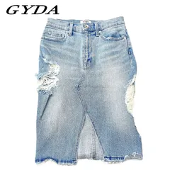 GYDA ジェイダ SIDE RIPPED デニムスカート M アイスブルー