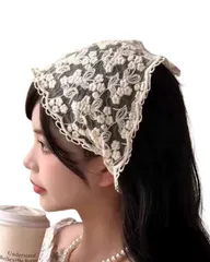 バブーシュカ ヘアバンドレース ヘアバンド レディース ヘアバンダナ ヘアアクセサリー おしゃれ 三角スカーフ ウエストリボン ボーホー 花刺繍 (フラワーB, フリーサイズ) [フラワーB] [Free Size]