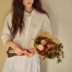 シャツ レディース リネン 高級感 フレンチ 非対称 リバーシブルカラー 提花 秋 M260302-5