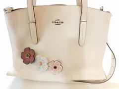 コーチ ■ 25137 レザー トート ショルダー 2way バッグ ホワイト アイボリー系 花 フラワー レディース COACH □ 8B ク100