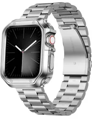 ★コンパチブル Apple Watch バンド 45mm 44mm 42mm  コンパチブル アップルウォッチバンド ステンレス シルバー ポリッシュTPUケース コンパチブルiWatch ベルト Series 3/2/1(45mm/44mm/42mm)