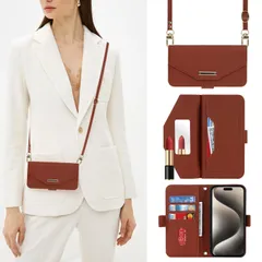 【Hamany】 対応 iphone 15 pro max ケース ショルダー 鏡 アイフォン15プロマックス ケース 手帳型 ストラップ付き ミラー カード収納 財布 スマホケース iphone 15 pro max クロスボディケース 肩がけ 首掛け 斜め