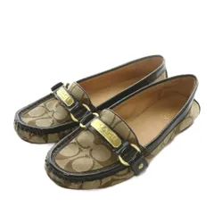 コーチ COACH ローファー フラットシューズ キャンバス エナメル シグネチャー ロゴ ゴールド金具 6.5 23.5cm 茶色 ブラウン 黒 ブラック A2134 /XZ ■GY11