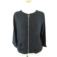 グラシア GLACIER ノーカラージャケット 七分袖 薄手 ジップアップ 濃紺 M *T669