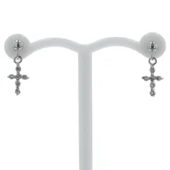 K18WG ホワイトゴールド ピアス ダイヤモンド 0.03ct / 0.03ct クロス 十字架 スイング シンプル【新品仕上済】【zz】【中古】