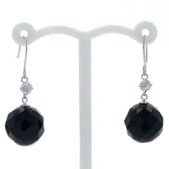 K10WG ホワイトゴールド ピアス フック オニキス キュービックジルコニア ボール カット 大粒【新品仕上済】【zz】【中古】