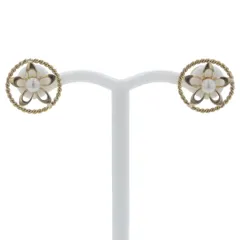 K18YG イエローゴールド ピアス ベビーパール 真珠 2.5mm フラワー 花 モチーフ サークル【新品仕上済】【zz】【中古】