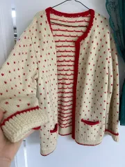 アイボリー ハート パータン カーディガン ハンドメイド