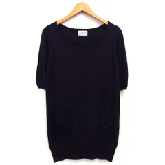 クミキョク 組曲 KUMIKYOKU ニット チュニック ワンピース 無地 シンプル 切替リブ 五分袖 丸首 ウール混 2 ダークパープル 紫 /HT29