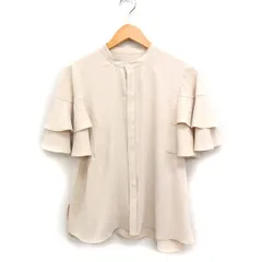オペークドットクリップ OPAQUE.CLIP ダブルフリルスリーブ ブラウス バンドカラー 無地 38 M ライトベージュ /FT15