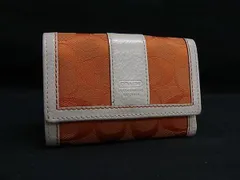 COACH コーチ シグネチャー キャンバス×レザー 三つ折り 財布 ウォレット 小銭入れ 札入れ カード入れ オレンジ系 DL8057