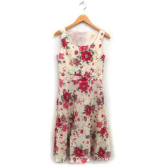 ローラアシュレイ LAURA ASHLEY フラワープリント ワンピース フレア ロング コットン 綿 ノースリーブ 11 ベージュ /NT9