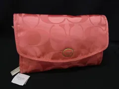 ■美品■ COACH コーチ F77392 シグネチャー ナイロン トラベルポーチ マルチケース マルチポーチ 小物入れ ピンク系 DM2424