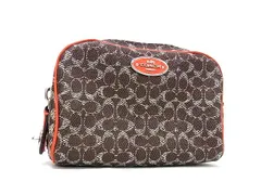 ■極美品■ COACH コーチ 52527 ミニシグネチャー PVC×レザー メイクポーチ マルチケース 小物入れ ブラウン系×オレンジ系 DM2710