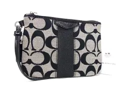 ■美品■ COACH コーチ シグネチャー キャンバス×レザー マルチポーチ マルチケース 小物入れ ブラック系×アイボリー系 DM2714