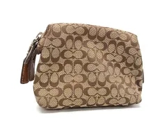 COACH コーチ ミニシグネチャー キャンバス×レザー メイクポーチ マルチケース 小物入れ レディース ブラウン系 DM2719
