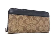 COACH コーチ F58112 シグネチャー アコーディオン PVC×レザー ラウンドファスナー 長財布 ウォレット ブラウン系 DM2723