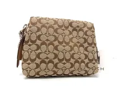 ■美品■ COACH コーチ ミニシグネチャー キャンバス×レザー メイクポーチ マルチケース 小物入れ レディース ブラウン系 DM2728