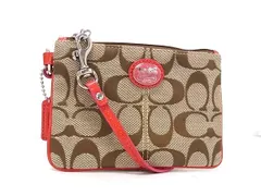 ■美品■ COACH コーチ シグネチャー キャンバス×パテントレザー アクセサリーポーチ マルチケース ブラウン系×ピンク系 DM2738