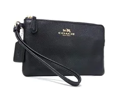 ■美品■ COACH コーチ F54626 クロスグレインレザー コーナー ジップ リストレット ポーチ マルチケース 小物入れ ブラック系 DM2741