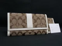 ■美品■ COACH コーチ シグネチャー キャンバス×レザー 三つ折り 長財布 札入れ 小銭入れ ウォレット ブラウン系 DM2746