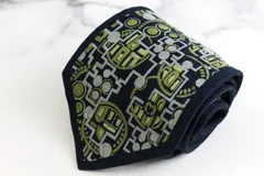 ミラショーン ブランドネクタイ ロゴ 総柄 ドット シルク イタリア製 PO メンズ ネイビー mila schon 【中古】