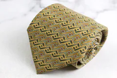 エルメス ブランドネクタイ 総柄 ドット 幾何学模様 シルク フランス製 PO メンズ イエロー HERMES 【中古】