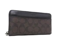 ■美品■ COACH コーチ F75000 シグネチャー アコーディオンジップ PVC×レザー ラウンドファスナー 長財布 ブラウン系 DM2762
