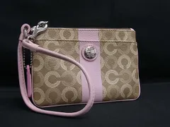 ■美品■ COACH コーチ オプアート PVC コインケース カードケース 小銭入れ カード入れ レディース ベージュ系×ピンク系 DM2777