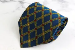 ジャンニ・ヴェルサーチ ブランドネクタイ メデューサ柄 チェック シルク イタリア製 PO メンズ ブルー Gianni Versace 【中古】