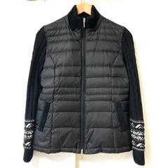 (^w^)b 23区 SPORT ニジュウサンク オンワード ニット ドッキング ダウン ジャケット ウール混 袖切り替え お洒落 ノルディック柄 軽量 防寒 スポーティ カジュアル ブラック レディース サイズ Iのサムネイル