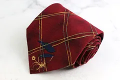 エルメネジルドゼニア ブランドネクタイ チェック柄 花柄 格子柄 シルク PO メンズ レッド Ermenegildo Zegna 【中古】
