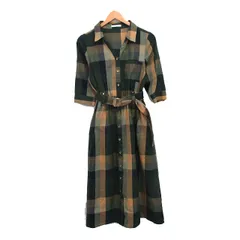 レディアゼル REDYAZEL シャツ ワンピース ロング 七分袖 ベルト チェック M グリーン 緑 /KT8