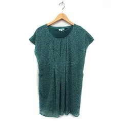 シューラルー SHOO・LA・RUE 柄 ワンピース フレンチスリーブ ミニ タック シフォン M グリーン 緑 /FT8