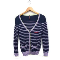 ニコルクラブ NICOLE CLUB 179/WG ニット カーディガン ボーダー Vネック 綿 F ラベンダー ネイビー 紺 /FT12