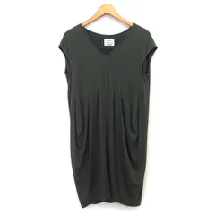 プラステ PLST ワンピース Iライン 膝下 無地 シンプル タック ノースリーブ ペチコート Vネック 2 モスグリーン 緑 /HT2