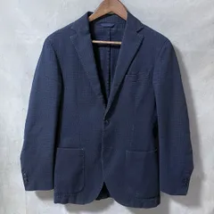 LBM1911 ルビアム Slim Fit インディゴ コットン ストレッチ 総柄 ジャガード アンコン テーラード ジャケット size.44 (S) ネイビーのサムネイル