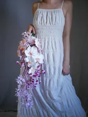 【ウェディングブーケ】胡蝶蘭×パール　流れるお洒落ブーケ　アーティフィシャルフラワー