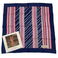 未使用品 Yves Saint Laurent イヴ サンローラン スカーフ シルク 大判 ロゴ ストライプ柄 マルチカラー 箱付き