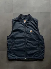 carhartt ベスト L ネイビー 中綿 ナイロン ワンポイントロゴ ジップアップ カーハート