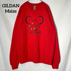 【GILDAN】Merry Christmas クリスマス マウス プリントロゴ スウェット トレーナー プルオーバー アカ US古着 USA輸入 Msize