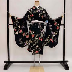 【袋帯】中古 帯 カジュアル お洒落用 正絹 リサイクル帯 仕立て上がり リサイクル 黒   長さ434cm   2418 袋帯】中古 帯 カジュアル お洒落用 正絹 リサイクル帯 仕立て上がり