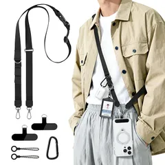 【新品】 [CACOE] 【ストラップ 分離式 多用途】 スマホストラップ 携帯ストラップ 幅広2cm パッチ 2枚付き 長さ調節可能 スマホ斜めがけ首掛け肩掛け手首兼用 すとらっぷ すまほ用 iPhone/Android 全機種対応 ネックストラップ 落 0