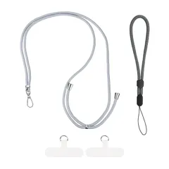 【新品】 [uxcell] スマホ ストラップ 2個セット - 調整可能 ネックストラップ 30インチ 1個、リストストラップ 1個、パッチ 2個付き ユニバーサル クロスボディ スマホ ストラップ キー 社員証 用 グレー 1